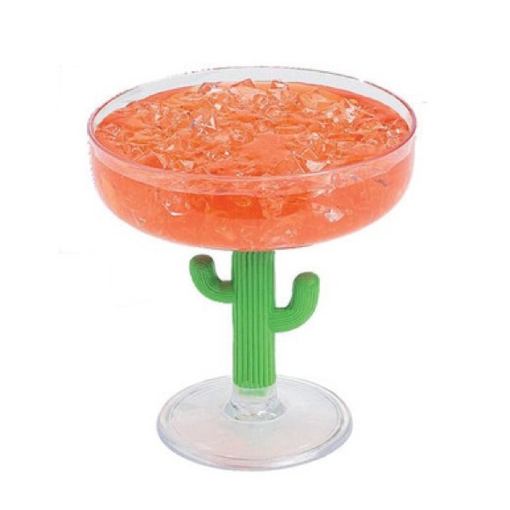 Cactus Stem Plastic Margarita Glasses - Set of 6 w/ Sombrero Straws-NWT